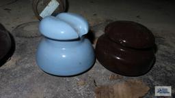 vintage blue and brown glass insulators