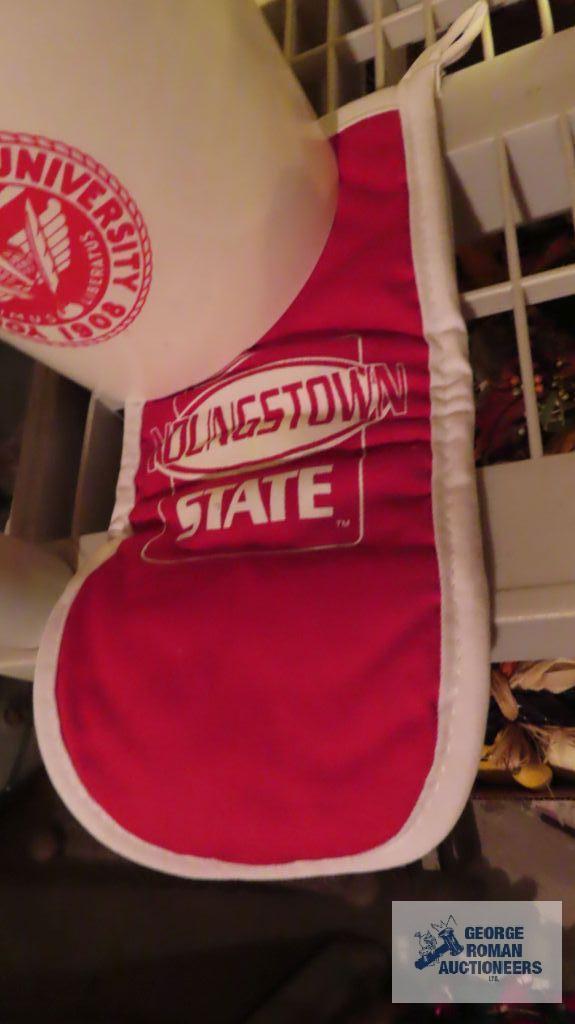 Youngstown State University ice bucket, oven mitt, and apron