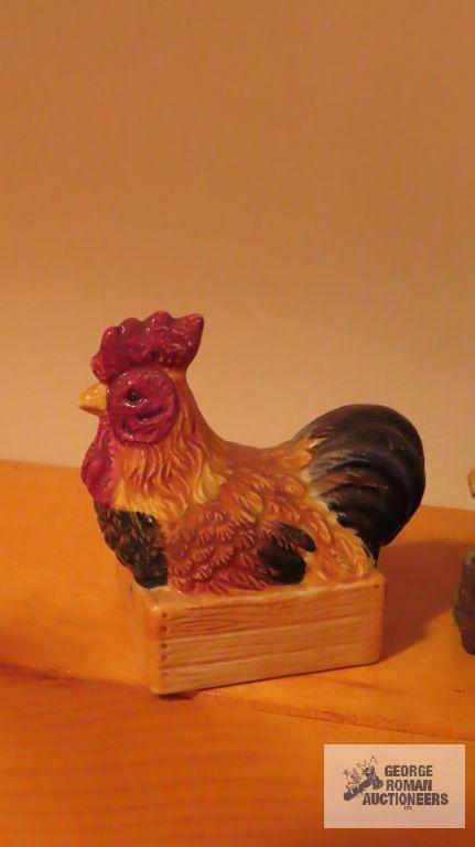 Assorted rooster and chicken figurines