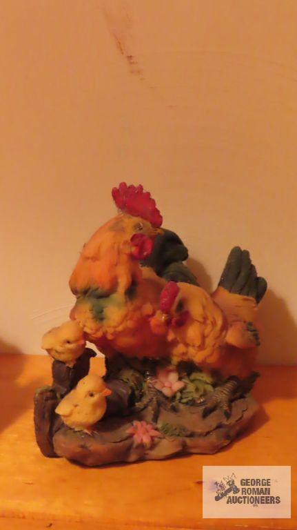 Assorted rooster and chicken figurines