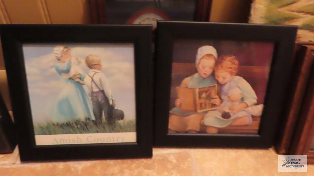 Slate painting and assorted Amish pictures