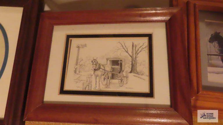 Variety of prints in frame, mostly concerning Amish lifestyle