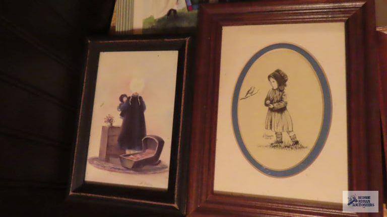 Variety of prints in frame, mostly concerning Amish lifestyle