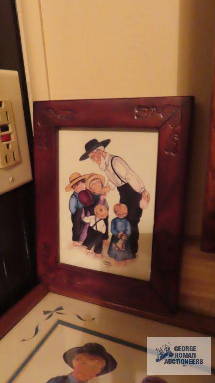 Variety of prints in frame, mostly concerning Amish lifestyle