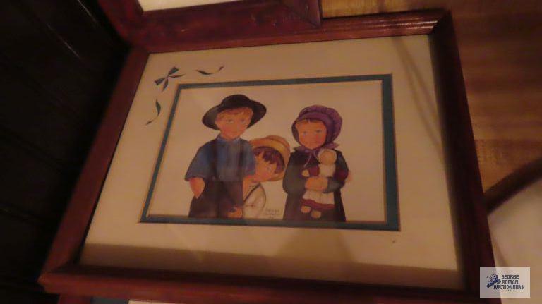 Variety of prints in frame, mostly concerning Amish lifestyle