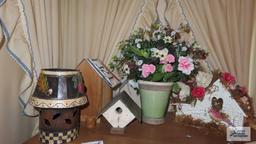 Variety of decorative bird houses...and other floral arrangement