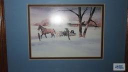Lot of Amish prints with wooden frames