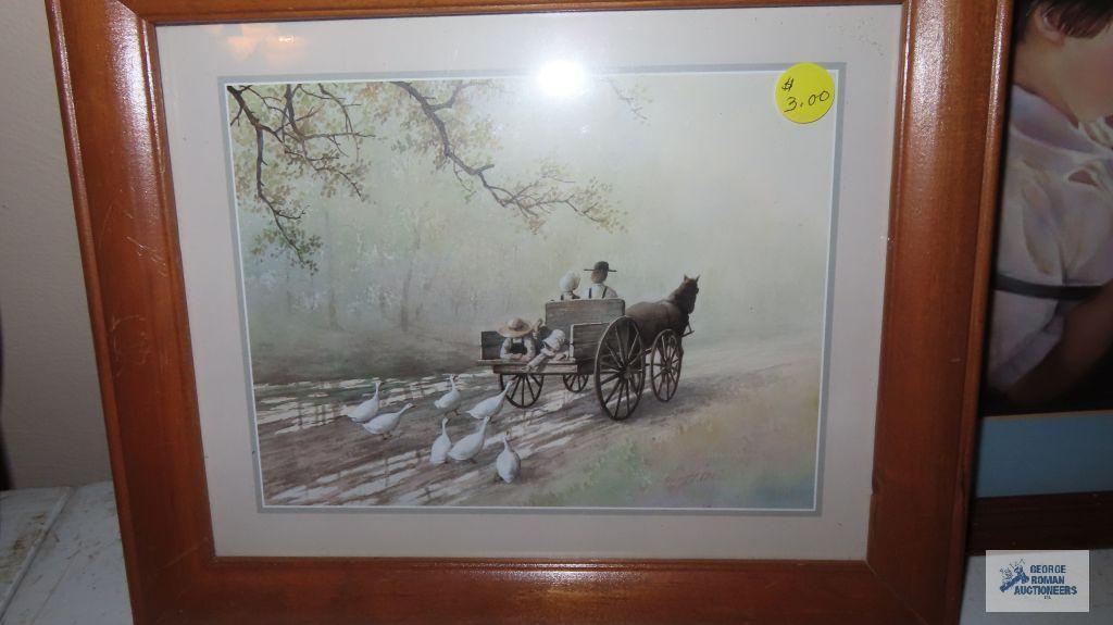 Lot of Amish prints with wooden frames