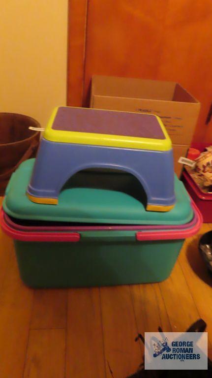 Child's stool and plastic basket