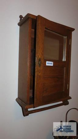 oak shaving mirror cabinet and towel rack