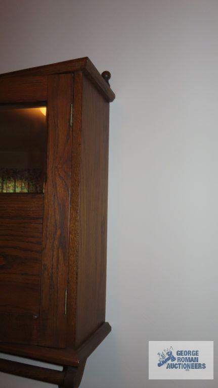 oak shaving mirror cabinet and towel rack