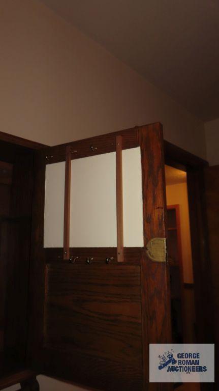 oak shaving mirror cabinet and towel rack