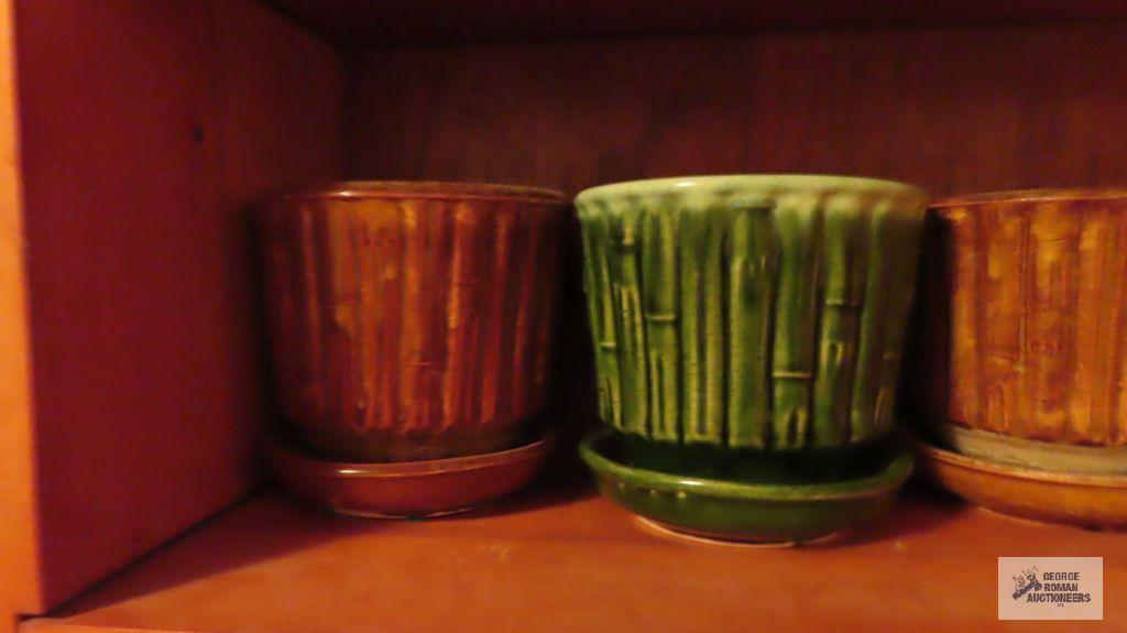 Five bamboo style sided McCoy planters