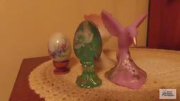 Fenton hand...painted eggs and bird and vase