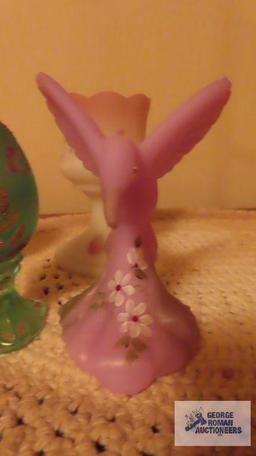 Fenton hand...painted eggs and bird and vase