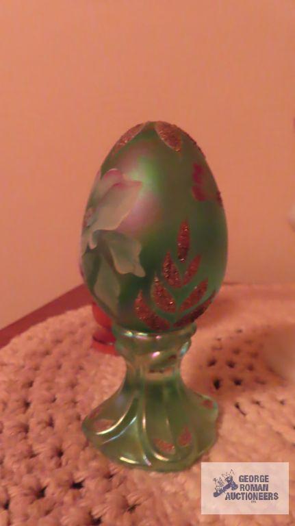 Fenton hand...painted eggs and bird and vase