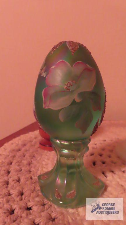 Fenton hand...painted eggs and bird and vase