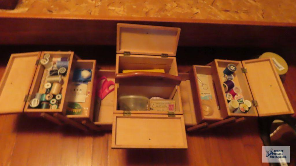 Portable...sewing...accessory cabinet and contents
