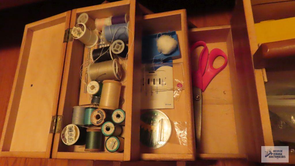 Portable...sewing...accessory cabinet and contents