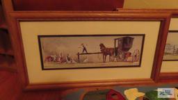Wooden painted board and two other pictures of Amish life