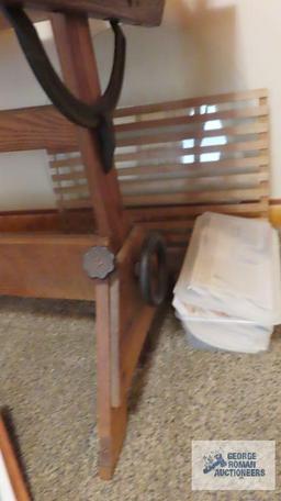Oak table top on vintage sewing machine base