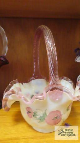 Fenton hand painted brides basket