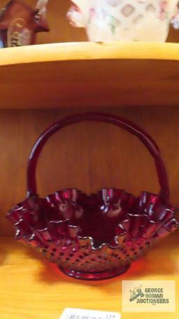 Cranberry hobnail basket