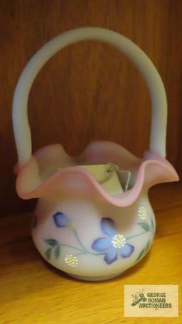 Fenton hand painted frosted basket