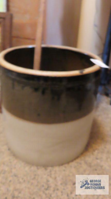 Floral 6 gallon crock with miscellaneous wooden pieces
