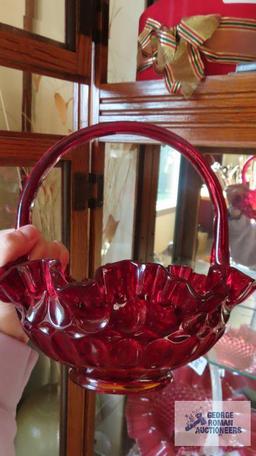 Cranberry glass basket