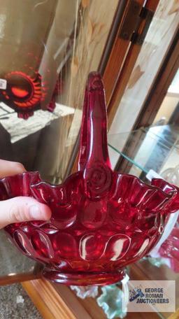 Cranberry glass basket