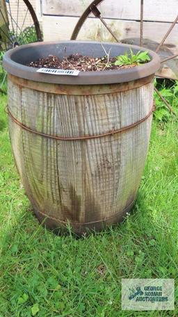 Wooden nail keg with planter