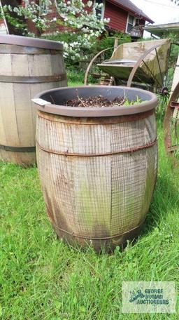 Wooden nail keg with planter