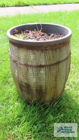 Wooden nail keg with planter