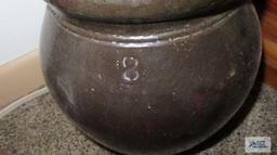 Large brown bean pot with unmatching lid