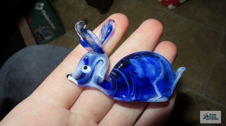 Cobalt blue animals and swirled glass rabbit