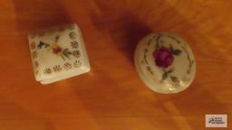 Victorian figurines, small trinket boxes, and vases