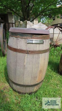 Wooden barrel with planter