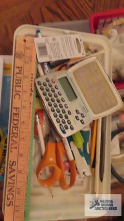 Paper, notepads, book covers, pens, rulers, magnifying glasses, etc