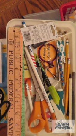 Paper, notepads, book covers, pens, rulers, magnifying glasses, etc