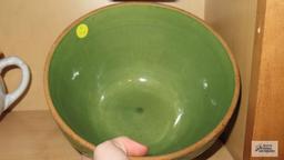 Green party style bowl, marked 103/-USA, has cracks