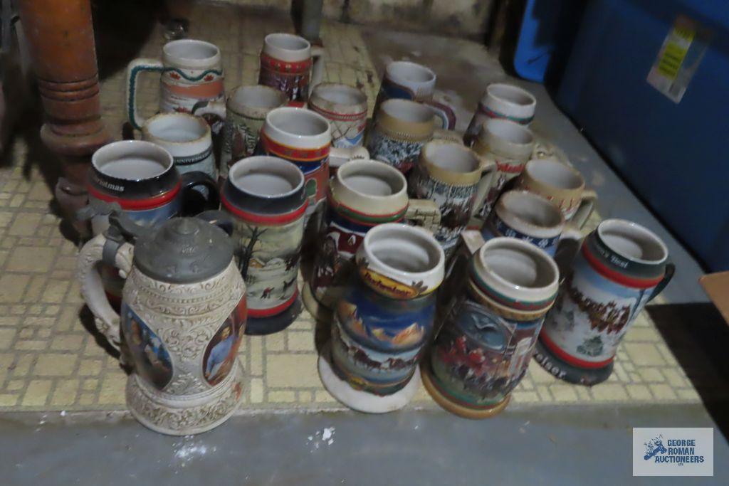 Large variety of Anheuser Busch steins