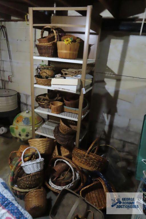 Metal shelving unit with large amount of baskets