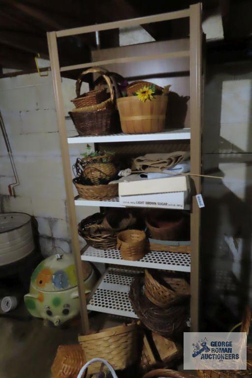 Metal shelving unit with large amount of baskets
