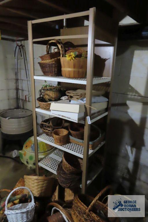 Metal shelving unit with large amount of baskets