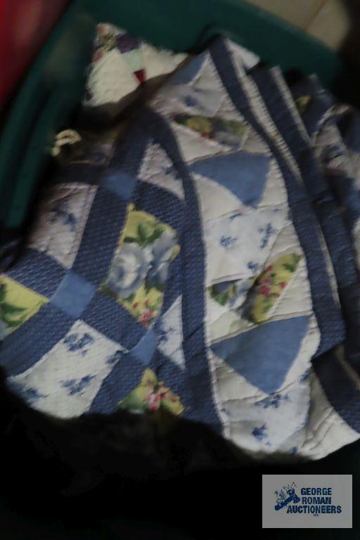 Tote with quilts, blue ones seem to be full/queen size, other maybe King