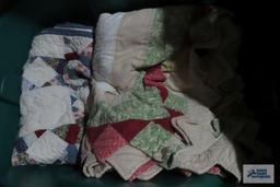 Tote with quilts, blue ones seem to be full/queen size, other maybe King