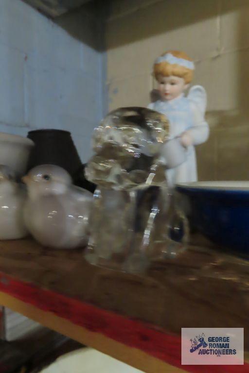 Heavy lamp bases, Merry Christmas painted dish, glass dog figurine, etc