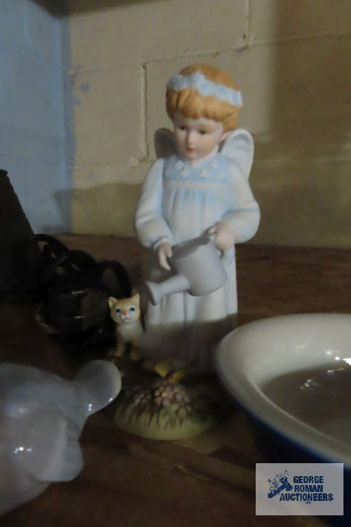 Heavy lamp bases, Merry Christmas painted dish, glass dog figurine, etc