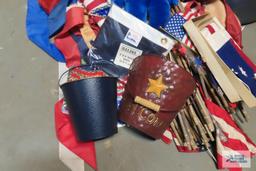 Large variety of American flags, banners, baskets,...etc